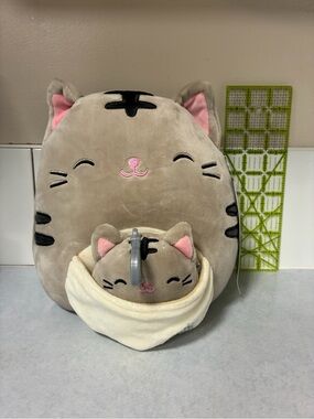 Squishmallow Plush Cat with Cute Kitty Backpack/Bag Clip 9”